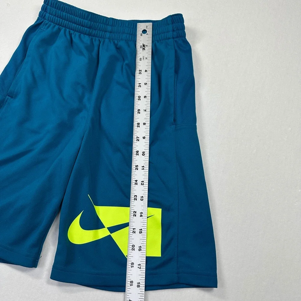 Nike Dri-FIT Shorts Large Teal Blue Neon Yellow Graphic Athletic Basketball Kids
